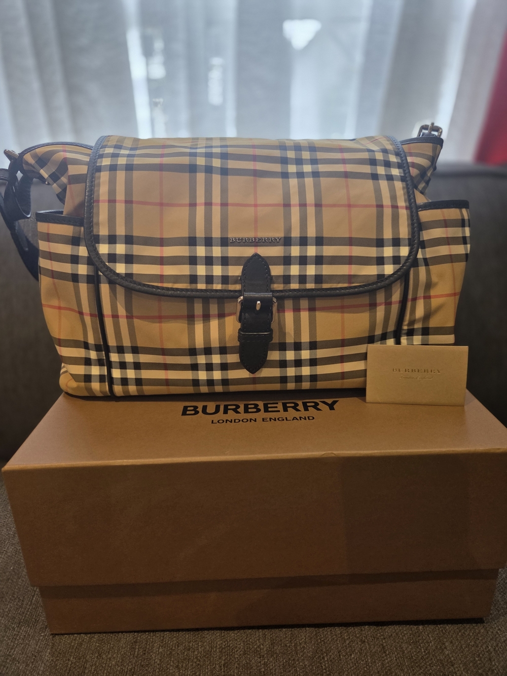 Burberry Beige Check Cotton Diaper  Bag